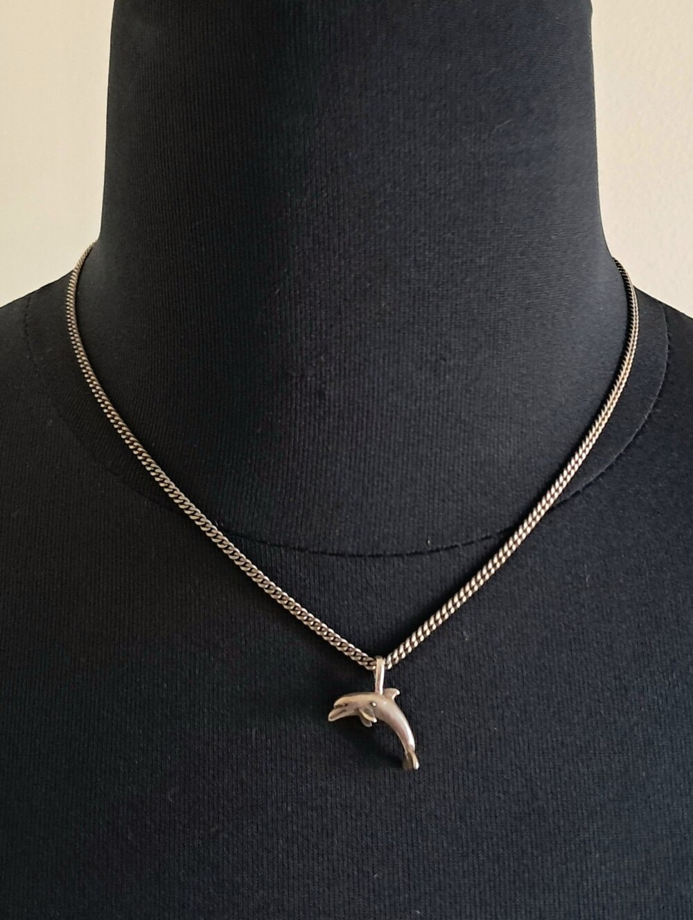 Vintage IFS 3D Sterling Silver Dolphin Pendant Necklace